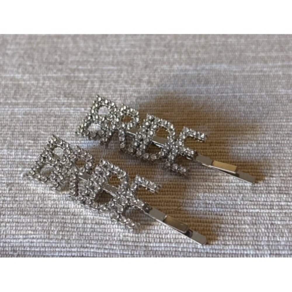 “Bride” Crystal Rhinestone Hair Clips Pins Set Of 2 Silver Bridal Accessory